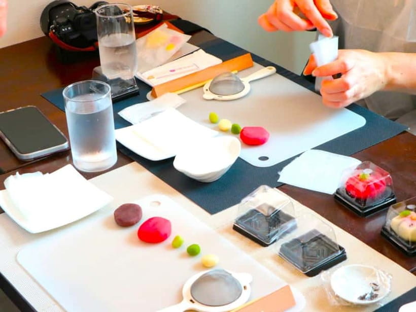 At an Antique Shop, Tea Ceremony and Japanese Sweets Forming - Nerikiri Wagashi in a Classroom of Craft Tools