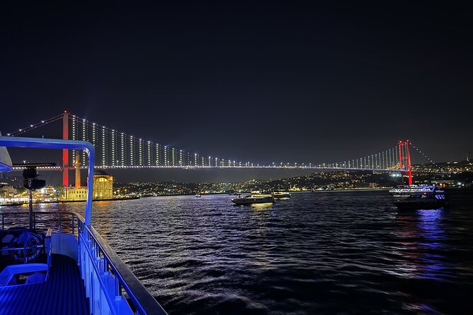 Bosphorus Night Lights: Guided Cruise With Tea and Cookies - Two illuminated bridges: the Europe–Asia connection made visible