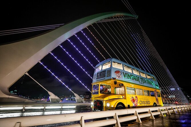 Irish Afternoon Tea on 1960s Vintage Bus in Dublin - What you eat on the bus: sandwiches, scones, and a dessert stack