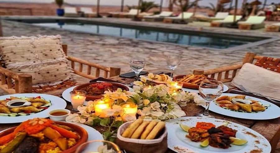 Marrakech: Agafay Desert Quad Bike, with Pool swim Lunch Tea - Traditional lunch with mountain views: what you’ll eat and how it’s served