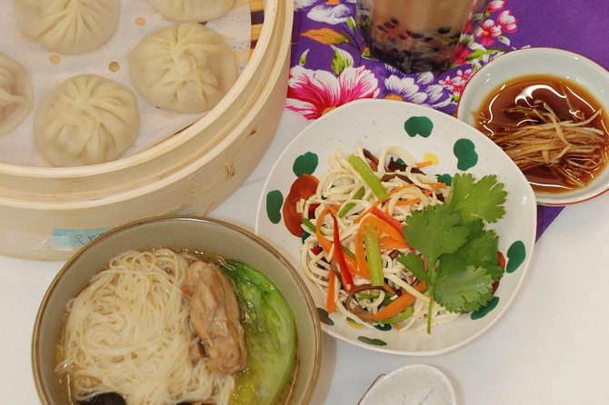 Xiao Long Bao, Chicken vermicelli with mushroom and sesame oil, Tofu strips salad, Bubble milk tea. Taiwan Traditional Delicacies Experience-A (Taipei Cooking Class) - Price and Value: Why $77 Feels Fair for What You Get